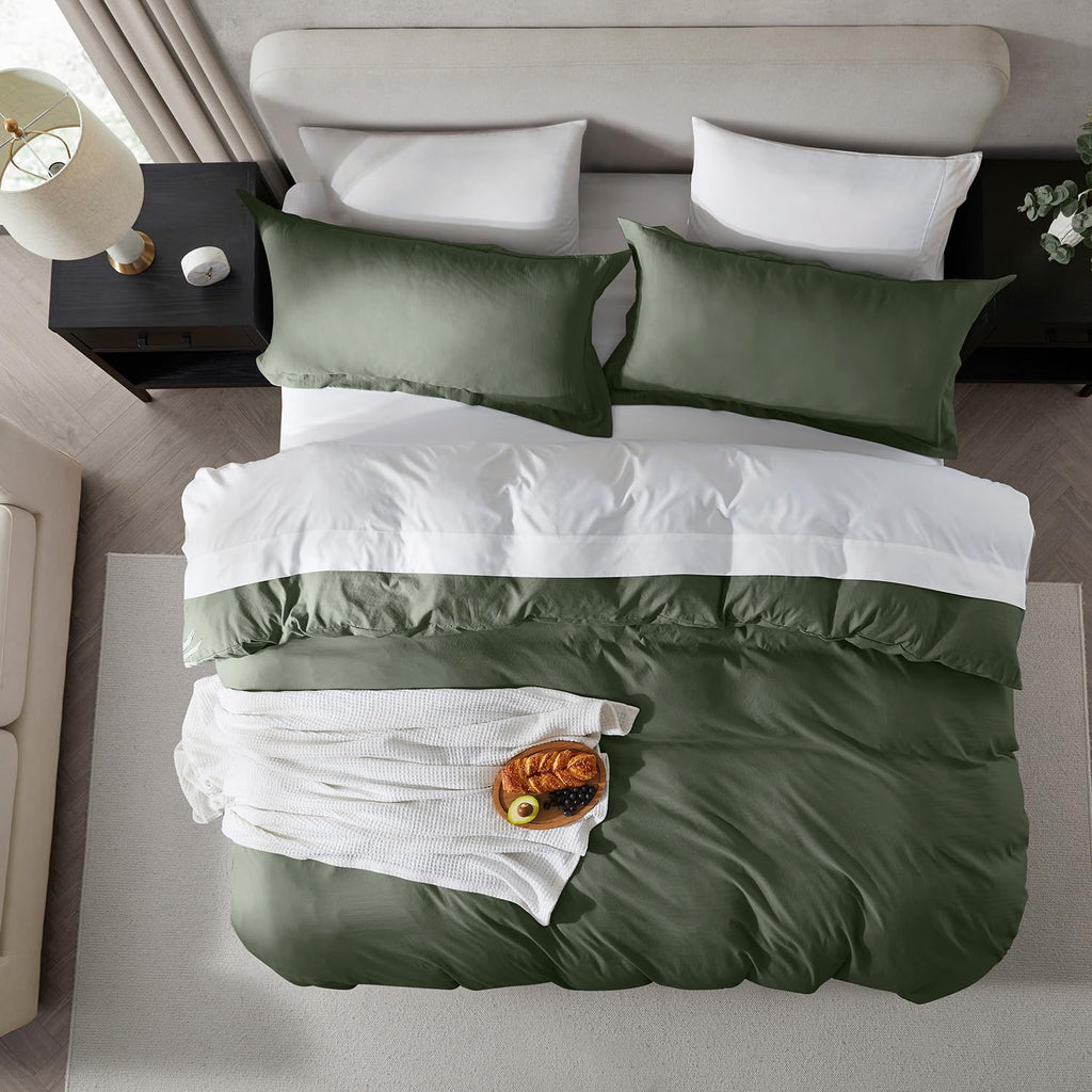 Nestl Olive Green California King Duvet Cover Sets - Soft Prewashed Cal King Duvet Cover, 3 Piece, With Zipper Closure, 1 Duvet Cover 104X98 Inches And 2 Pillow Shams - No Comforter
