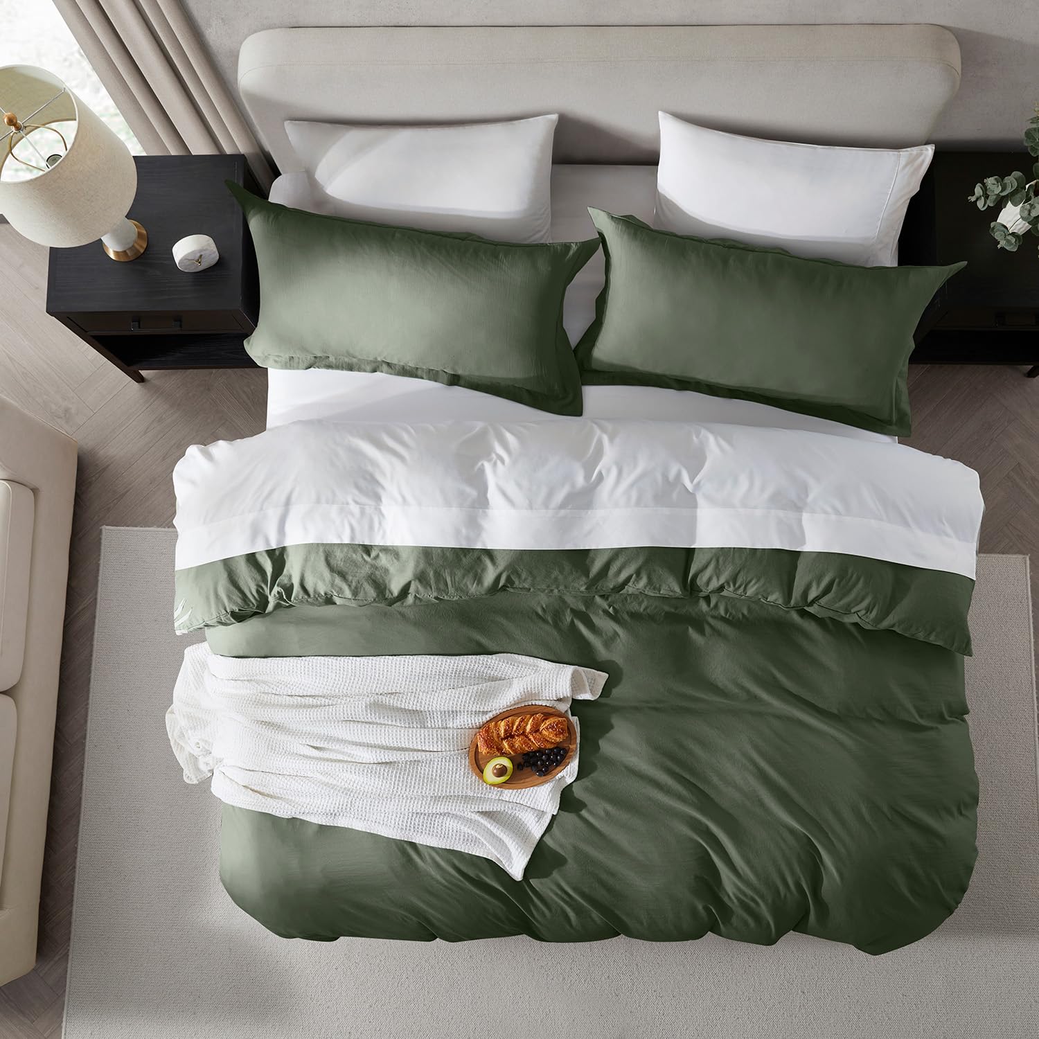 Nestl Olive Green California King Duvet Cover Sets - Soft Prewashed Cal King Duvet Cover, 3 Piece, With Zipper Closure, 1 Duvet Cover 104X98 Inches And 2 Pillow Shams - No Comforter