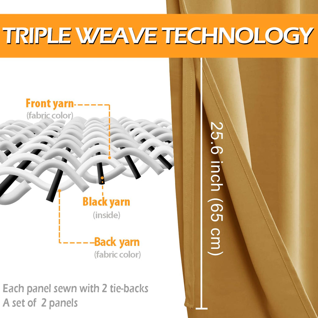 Hiasan Blackout Curtains For Bedroom, 52 X 63 Inches Length - Thermal Insulated & Light Blocking Window Curtains For Living Room, 2 Drape Panels Sewn With Tiebacks, Pumpkin Orange