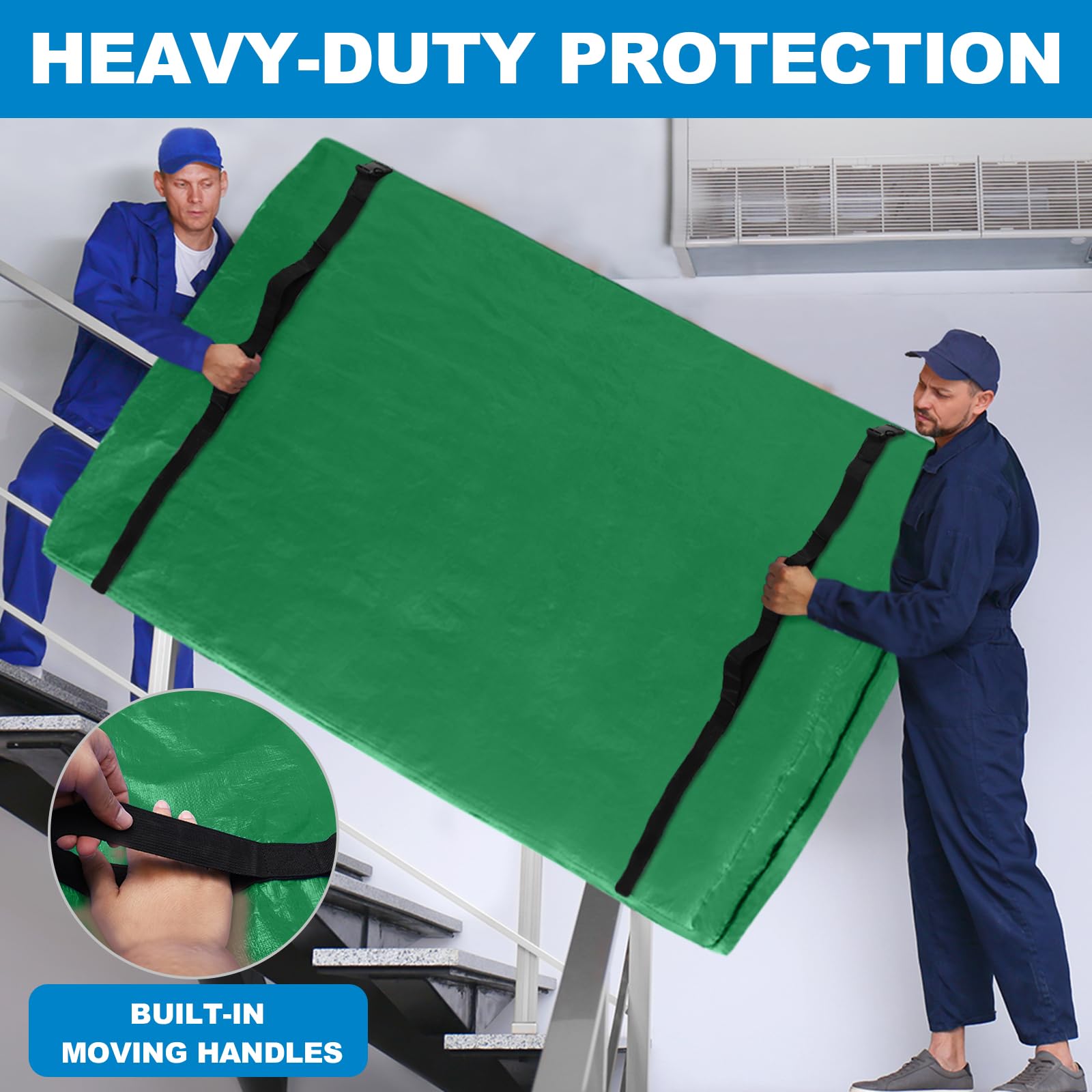 TICONN Heavy Duty Mattress Bag for Moving, California King, Green, with Adjustable Buckles and Full-Around Handle