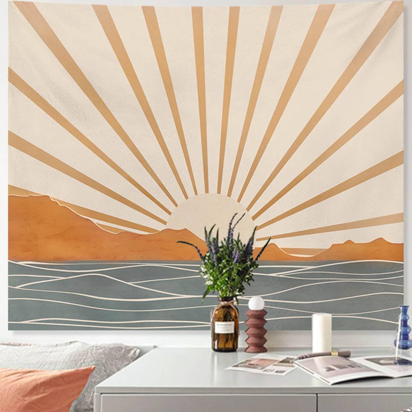 Apdidl Boho Tapestry Wall Hanging for Bedroom Aesthetic, Bohemian Sun Sunrise Sea Vintage Tapestries for Living Room, Retro Hipp