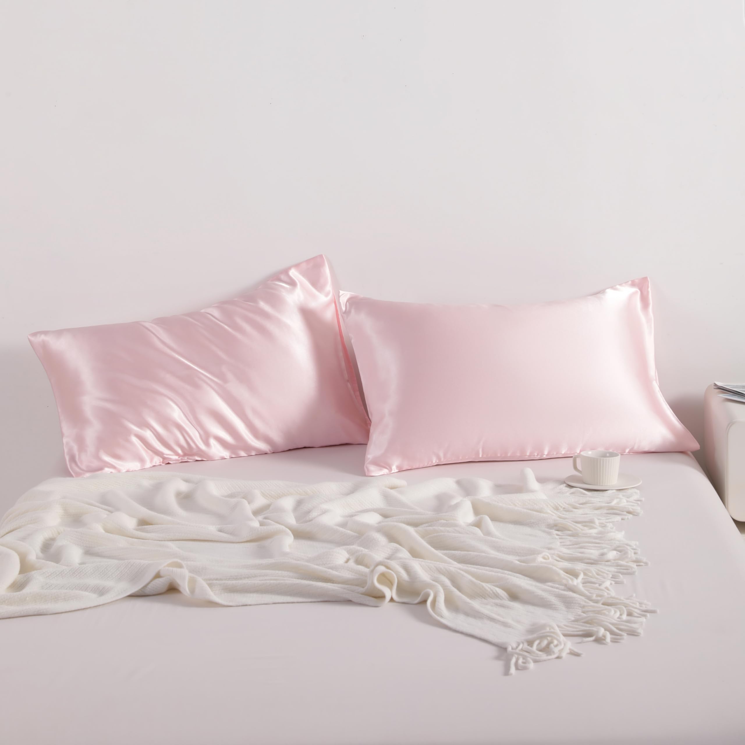 Ntbay 2 Pack Satin Standard Pillowcases For Hair And Skin, Luxurious And Silky Pillow Cases With Envelope Closure, 20X26 Inches, Light Pink