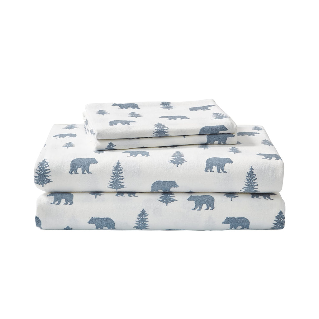 Eddie Bauer - Queen Sheets, Cotton Flannel Bedding Set, Brushed For Extra Softness, Cozy Home Decor (Bears & Trees, Queen)