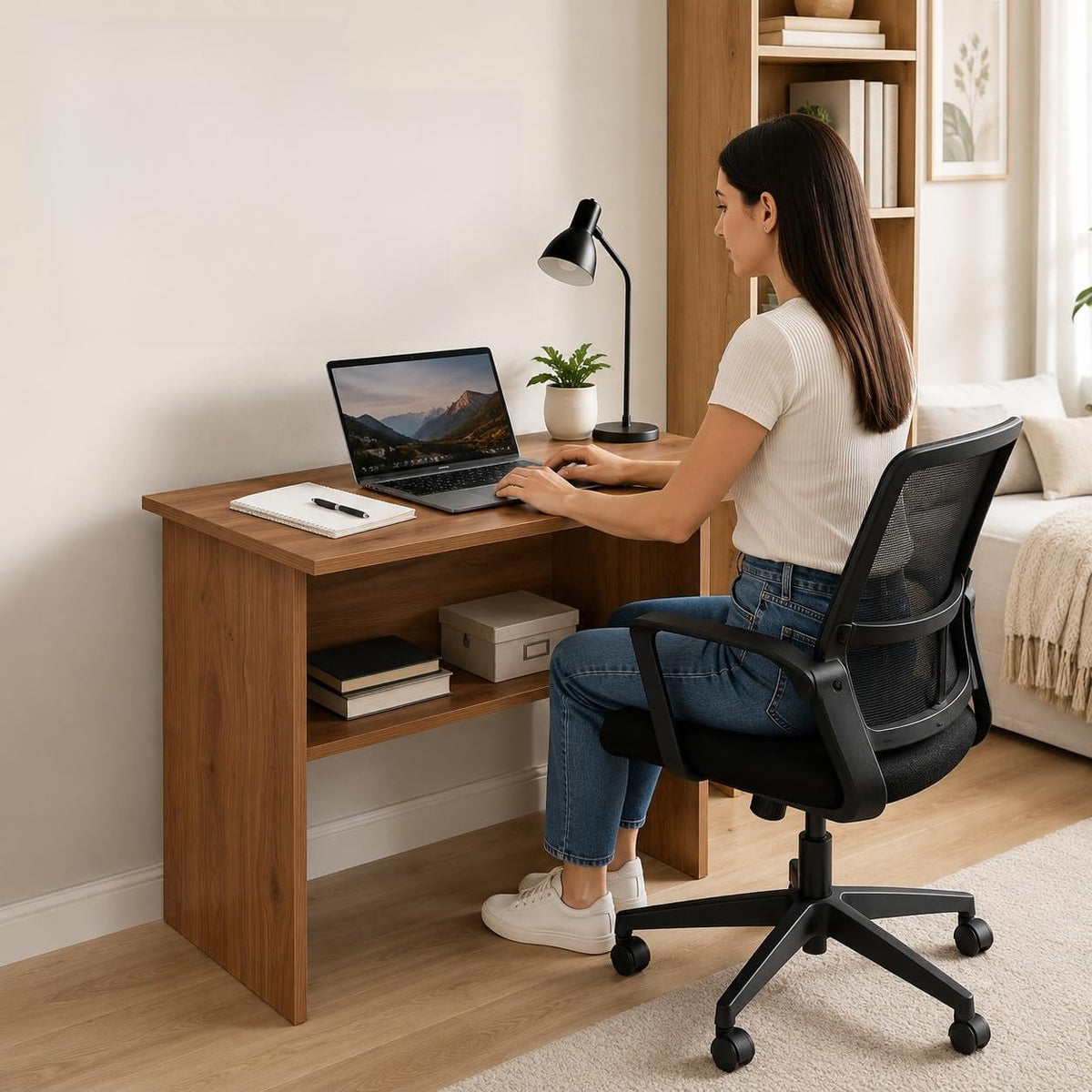 Furlay Studypro Wooden Laptop Table, 60X40X70 Cm Compact Study Desk With Book Storage Shelf, Writing Computer Table For Students