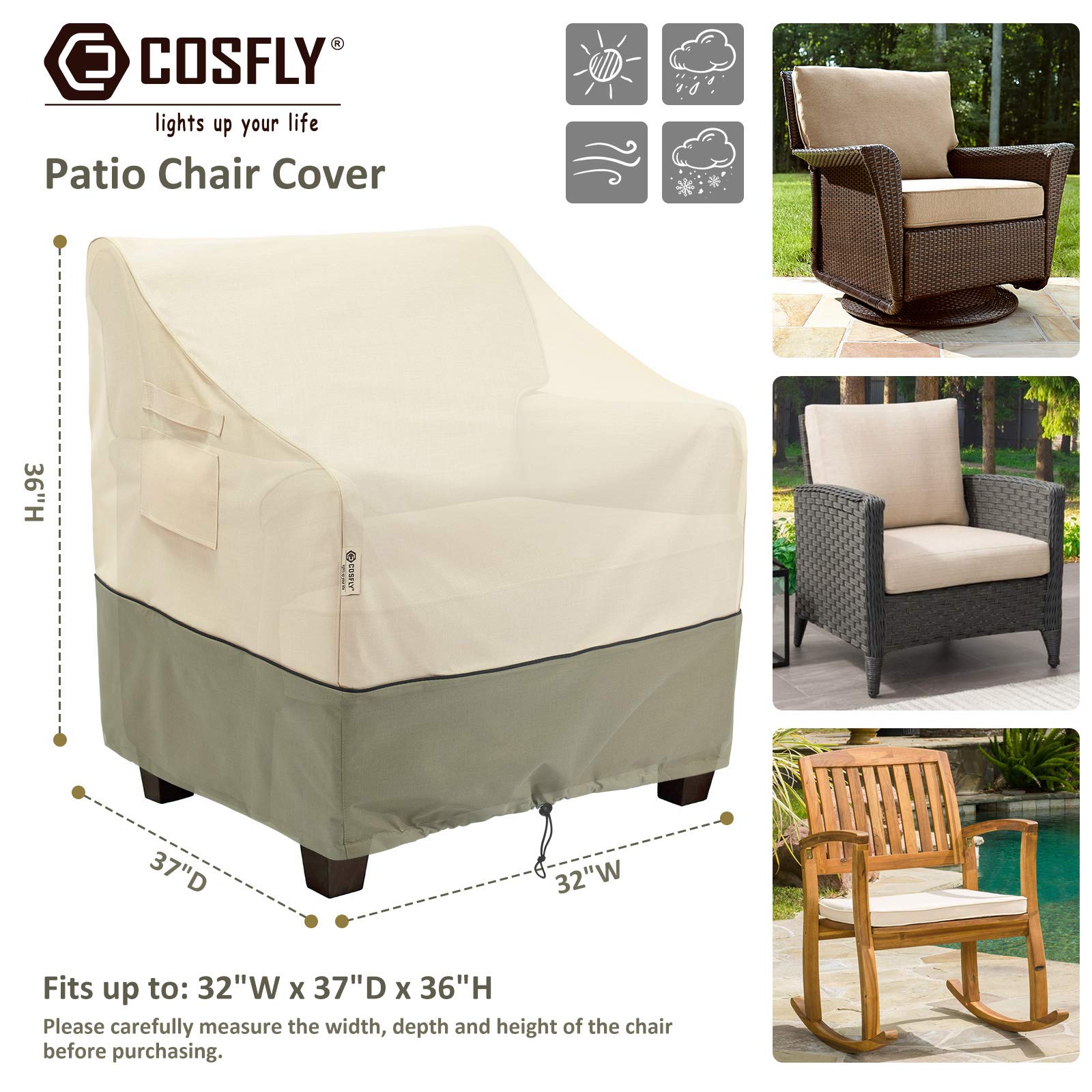 Cosfly Outdoor Furniture Patio Chair Covers Waterproof Clearance, Lounge Deep Seat Cover, Lawn Furnitures Covers Fits Up To 32W X 37D X 36H Inches(2 Pack)