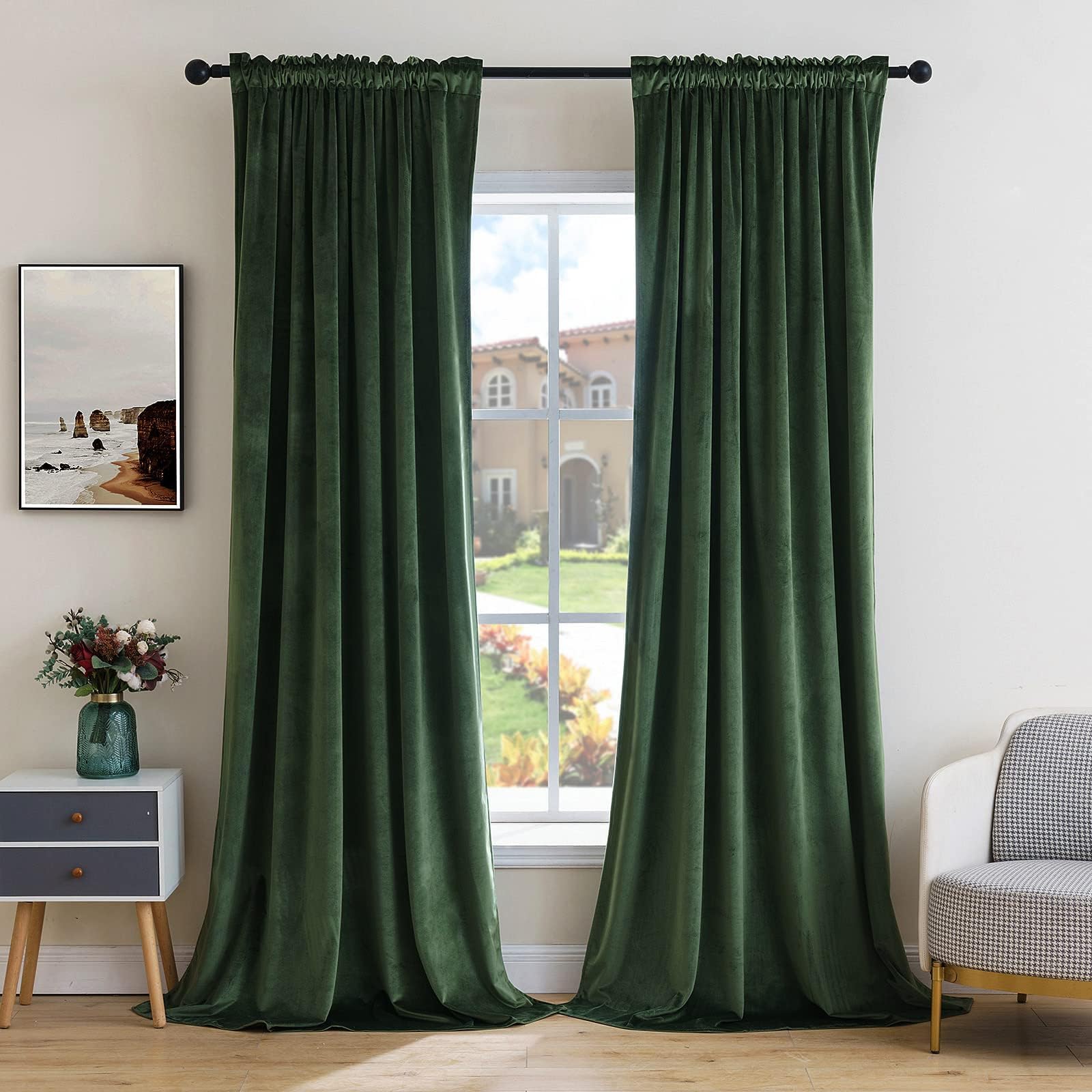 Miulee Olive Green Velvet Curtains Thermal Insulated Blackout Curtain Drapes For Bedroom Living Room Darkening 102 Inches Long Curtains Panels Rod Pocket Set Of 2