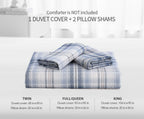 Sleepbella Blue White Plaid Duvet Cover Set, 100% Cotton Bedding, Buffalo Grid Geometric Checker Pattern, With Button Closure (3