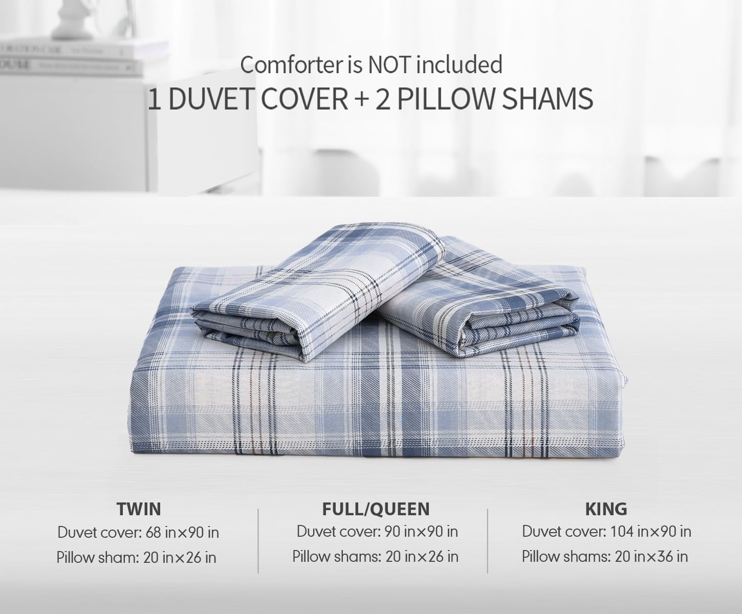Sleepbella Blue White Plaid Duvet Cover Set, 100% Cotton Bedding, Buffalo Grid Geometric Checker Pattern, With Button Closure (3
