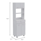 Mucura Microwave Cabinet with Drawer, 2 Double Doors, Open Shelf, and 4 Shelves, White