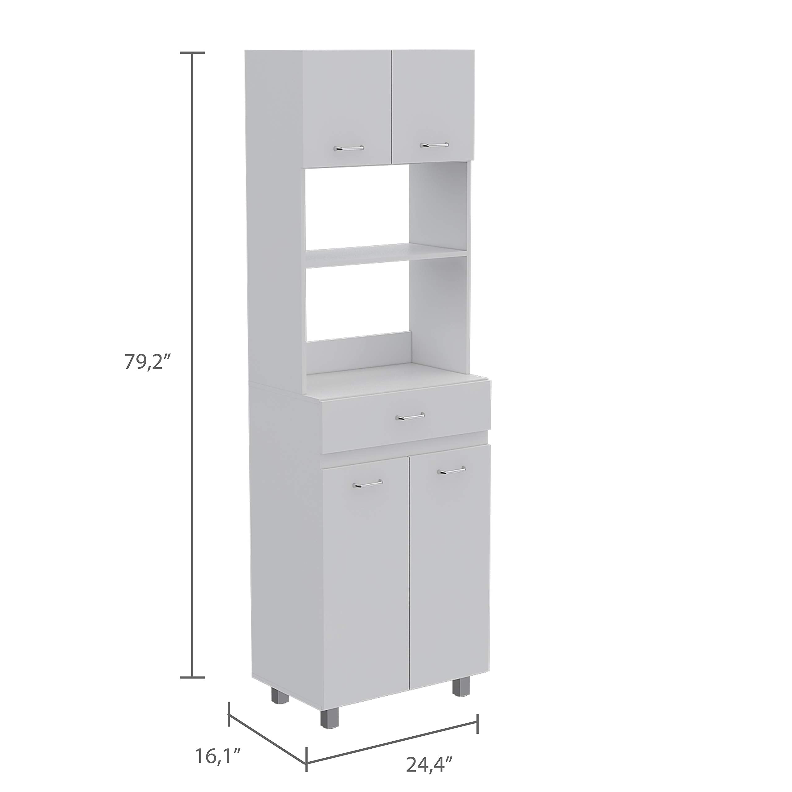 Mucura Microwave Cabinet with Drawer, 2 Double Doors, Open Shelf, and 4 Shelves, White