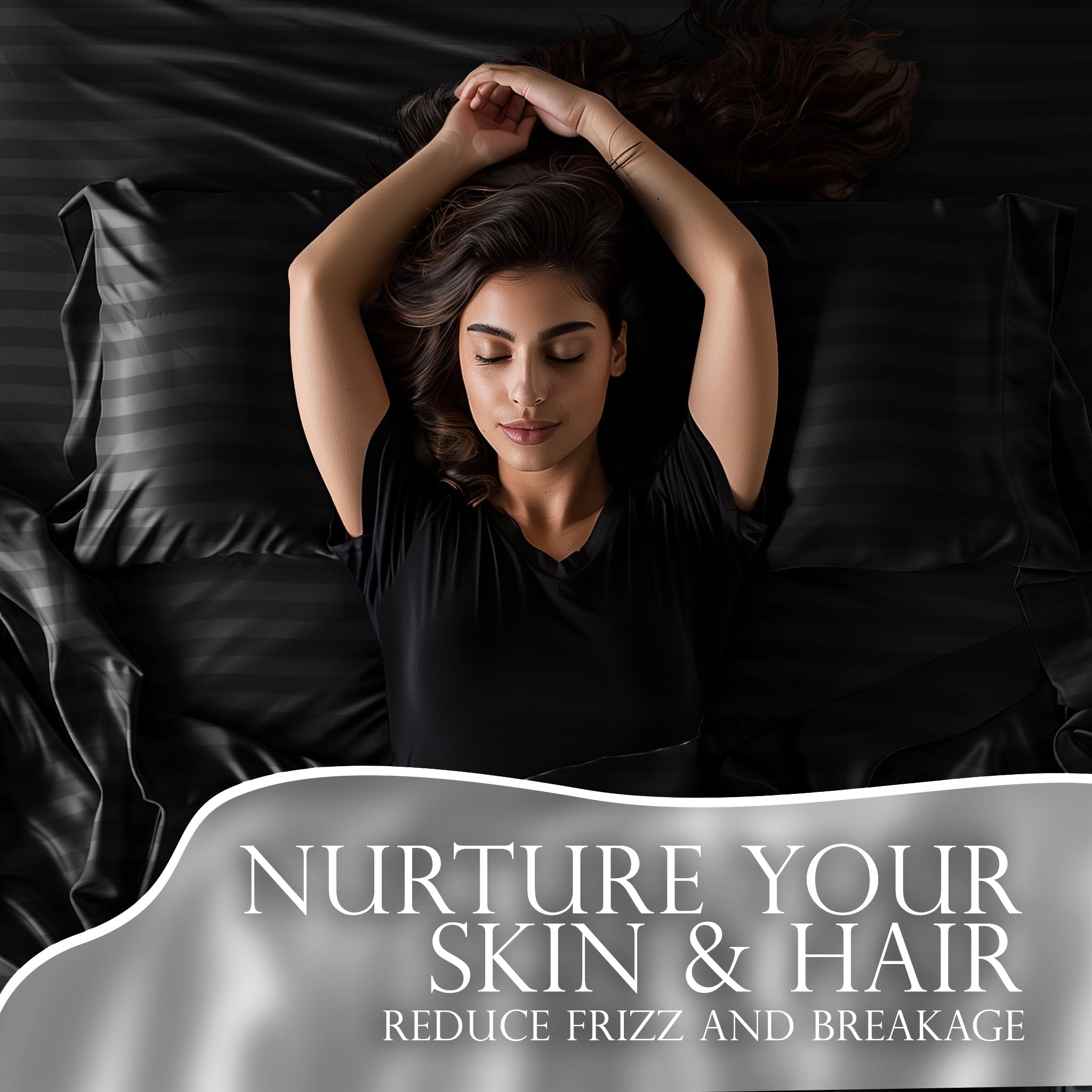 Decolure Striped Satin Sheets Full Set 6Pc - Luxurious Silk Touch Satin Sheets Full - All-Season Silky Soft Full Size Bed Sheets