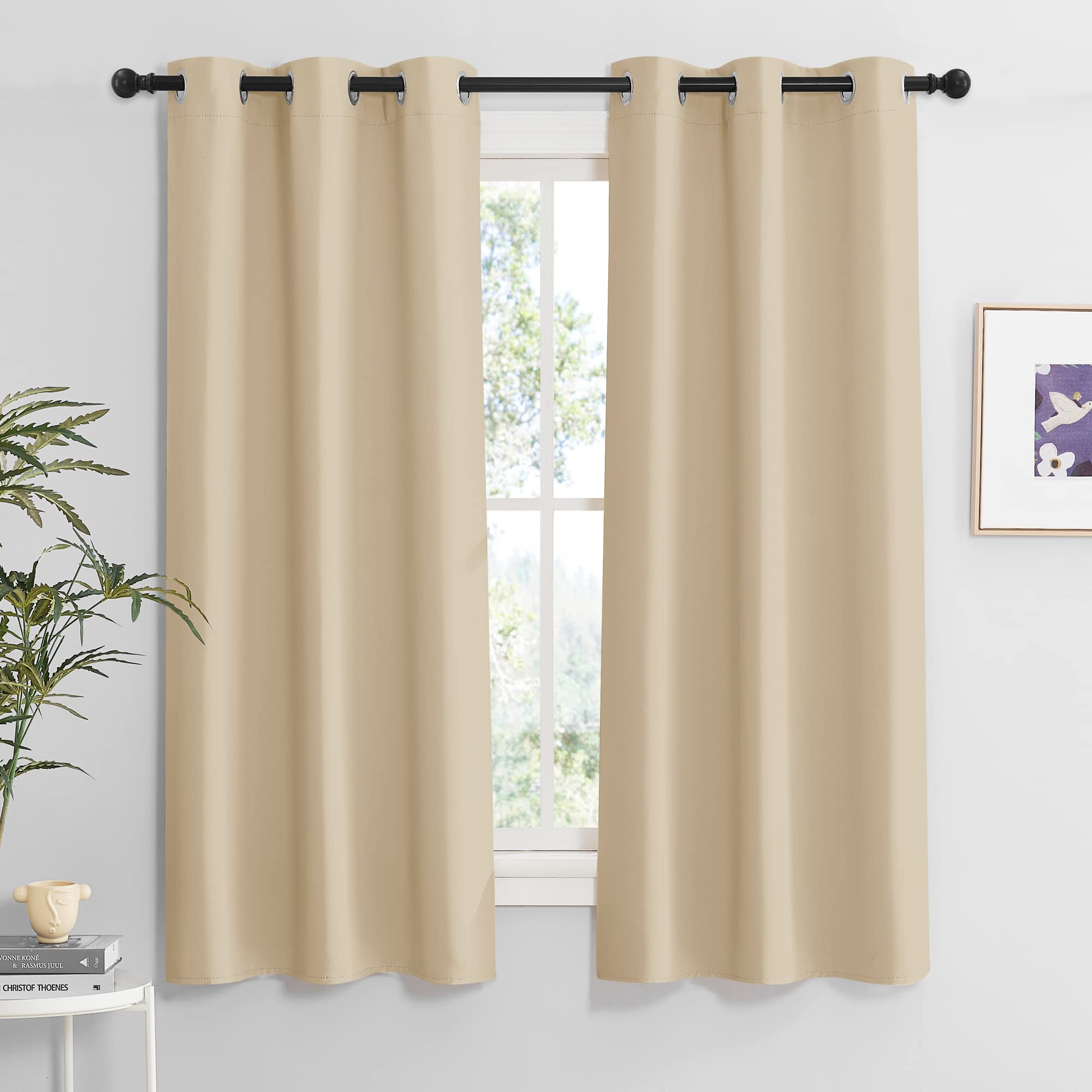 RYB HOME Living Room Curtains 63 inches 2 Panel Set, Lights & Draft Block Thermal Insulated Drapes Room Darkening Privcay Window