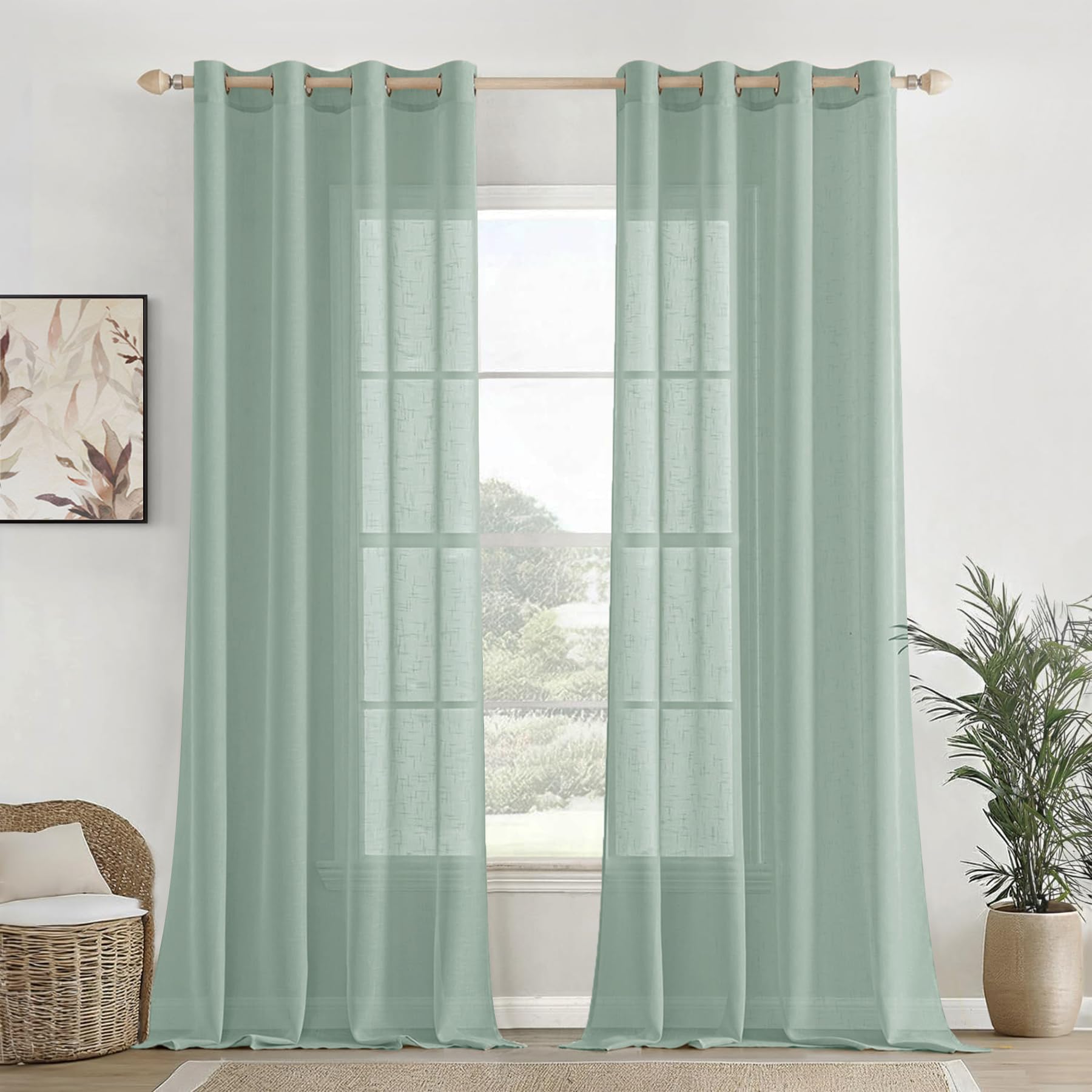 Homemonde Transparent Sheer Cotton Pack Of 4 Curtains Long Door 10 Feet Solid Texture Drapes Panels With Stainless Steel Top Eye