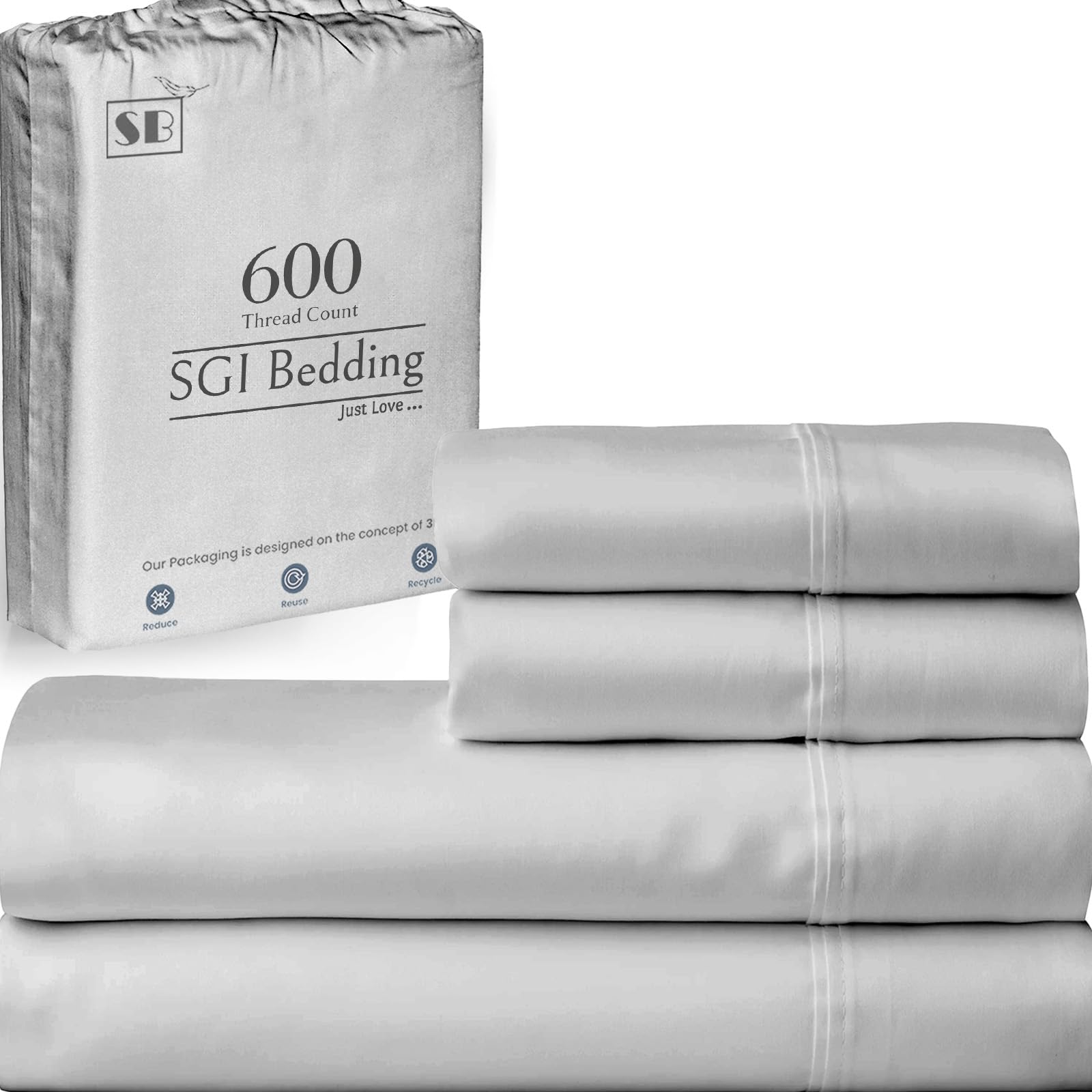 Sgi Bedding 600 Thread Count 4 Piece 100% Egyptian Cotton Full Xl Size Sheets Set, 15' Deep Pocket Sheet Set, Premium, Breathab