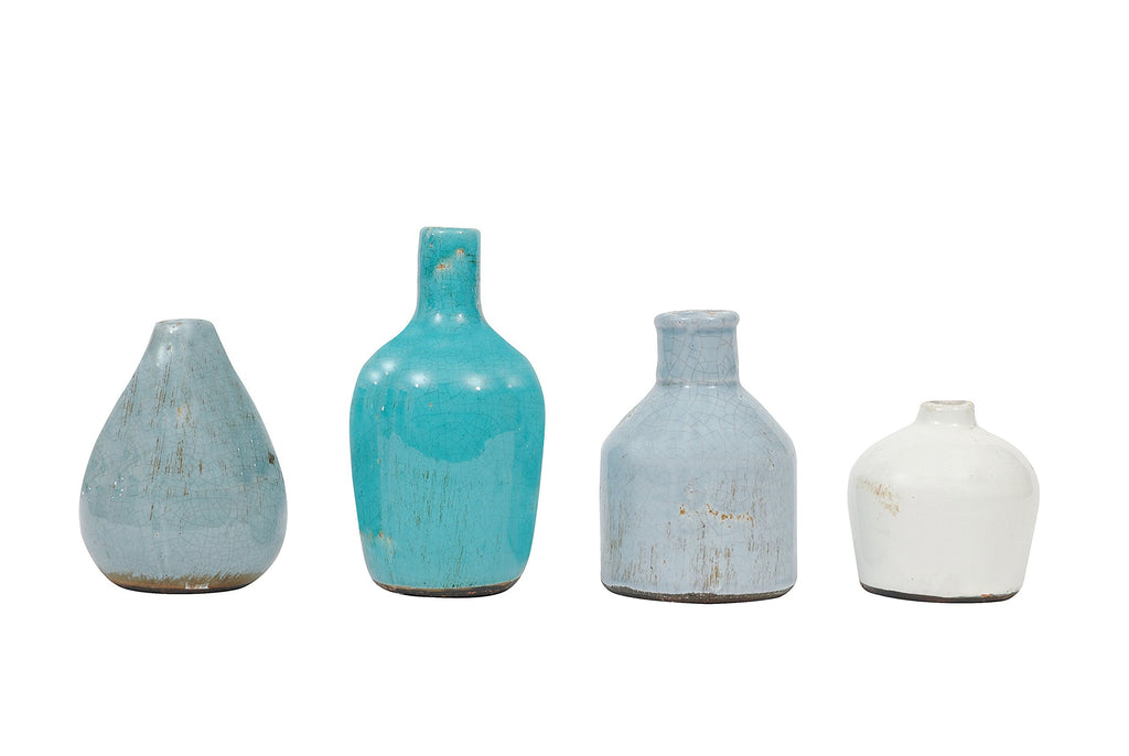 Creative Co-Op Blue & Ivory Terracotta Vases (Set Of 4 Sizes)