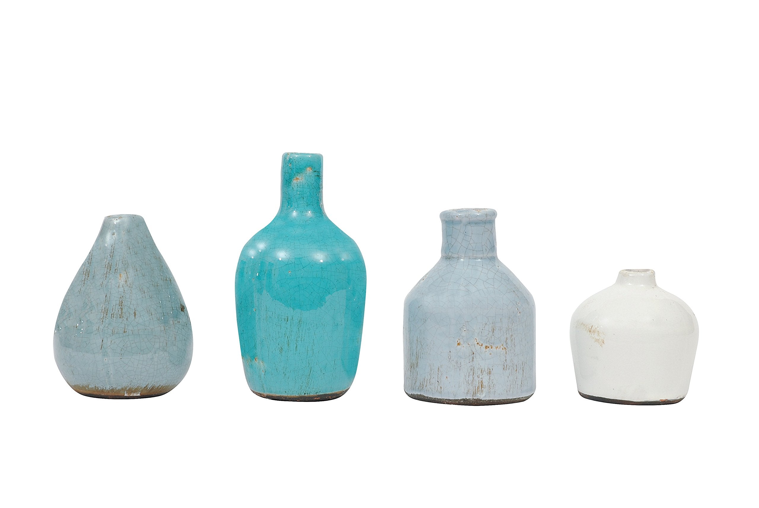 Creative Co-Op Blue & Ivory Terracotta Vases (Set Of 4 Sizes)
