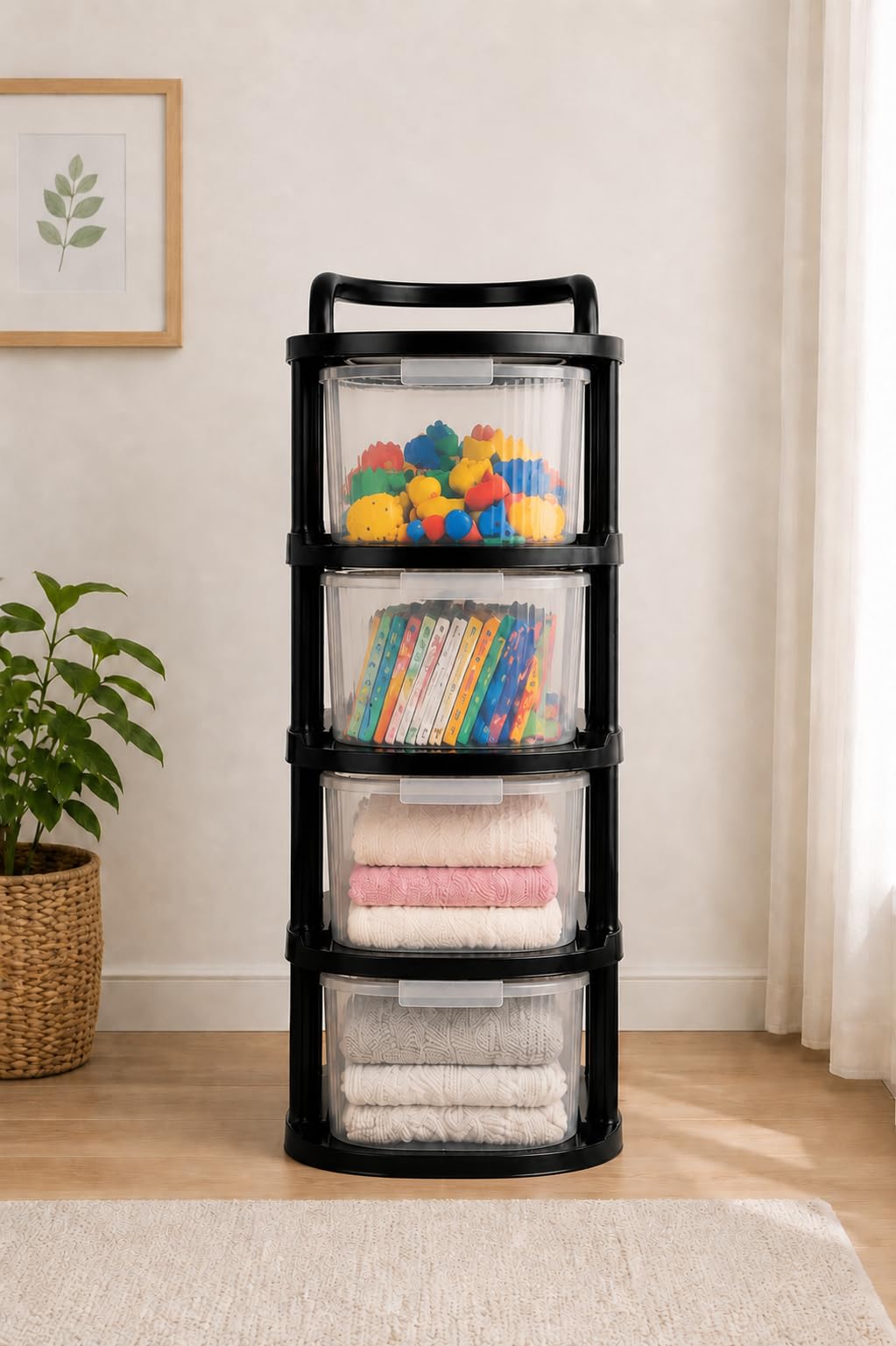 Sr 4 Layer Plastic Storage Drawer With Wheels | Stackable Storage Organizer For Bedroom, Office, Home | Utility Storage Drawer O