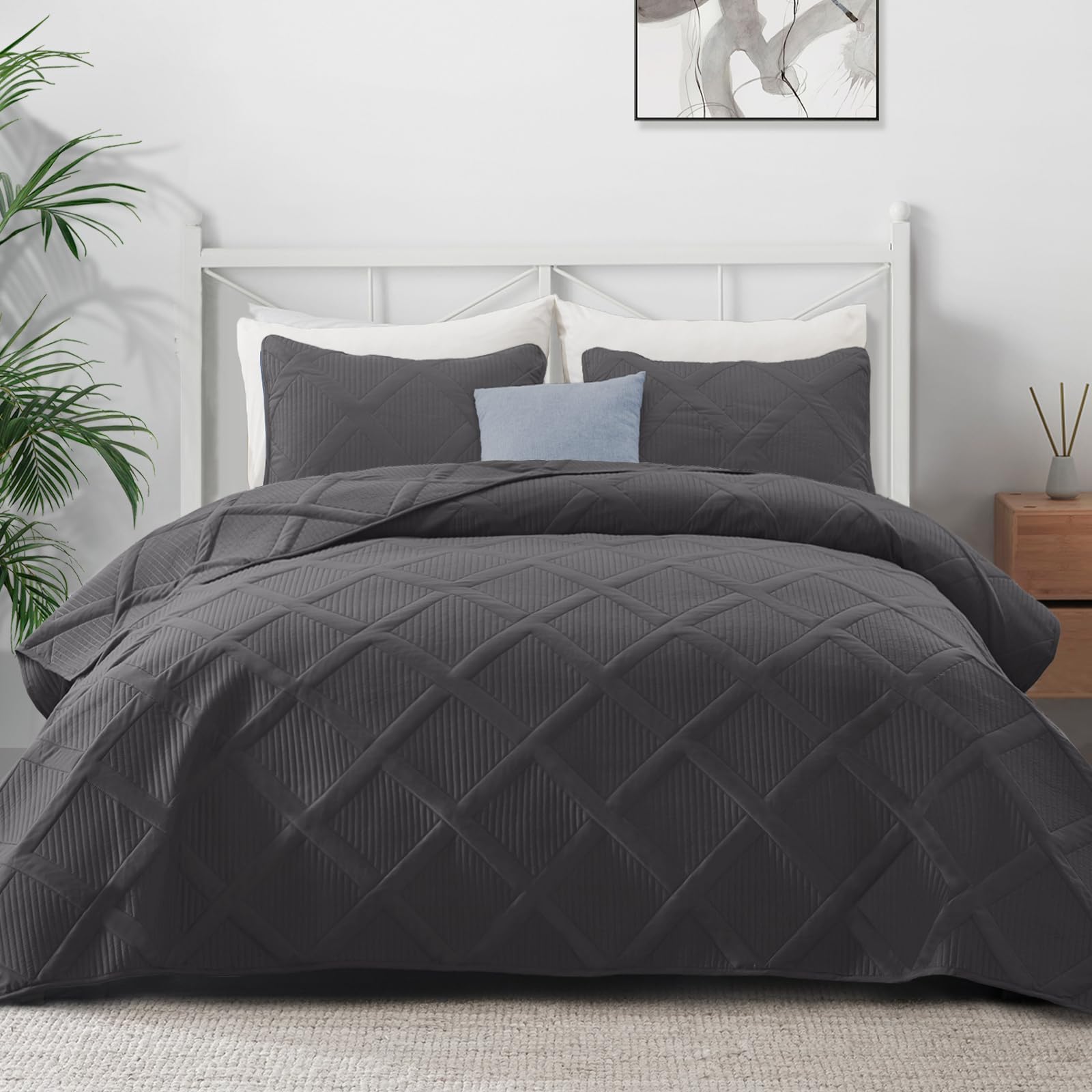 Exclusivo Mezcla Quilt Set Twin Size, 2 Pieces Grey Twin Quilt Bedding Set, Lightweight Quilts Soft Bedspreads Modern Striped Co