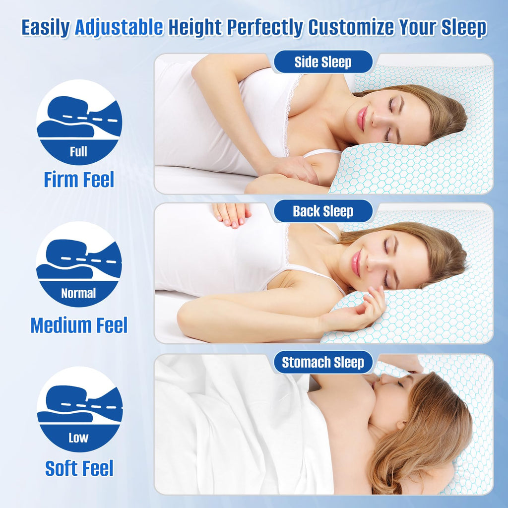 CushyOasis Shredded Memory Foam Pillow Set of 2, Adjustable Cooling Bed Pillow, King Size, Blue