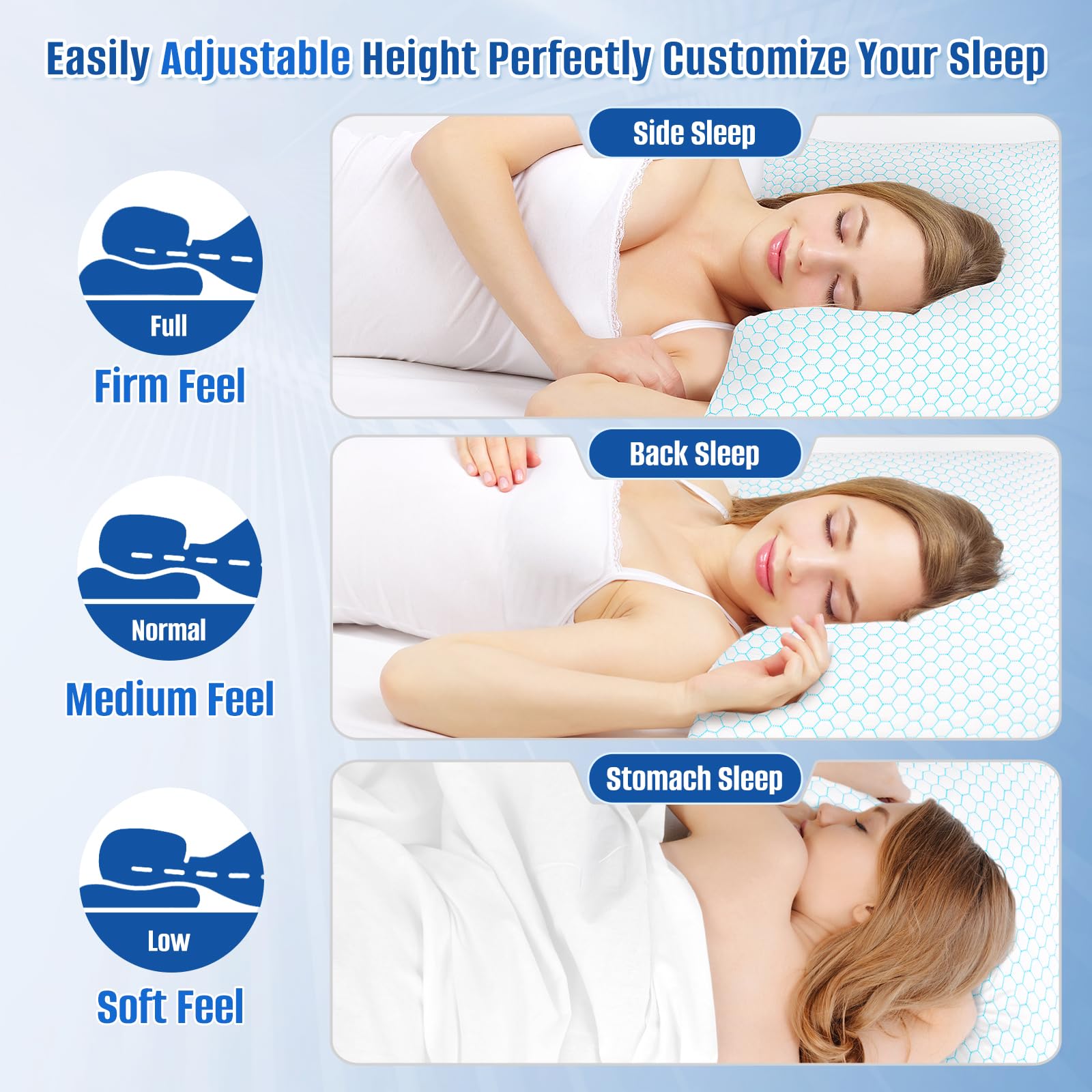 CushyOasis Shredded Memory Foam Pillow Set of 2, Adjustable Cooling Bed Pillow, King Size, Blue