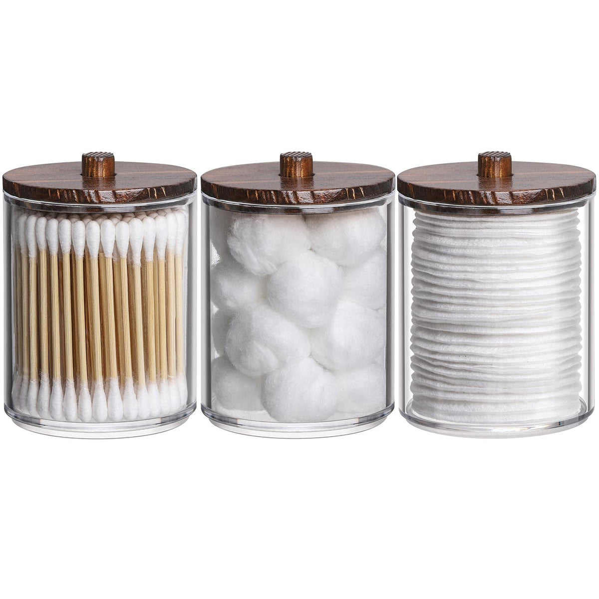 Tbestmax 10 Oz Cotton Swab/Ball/Pad Holder, Qtip Apothecary Jar, Clear Bathroom Containers Dispenser For Storage 3 Pack Brown Wo