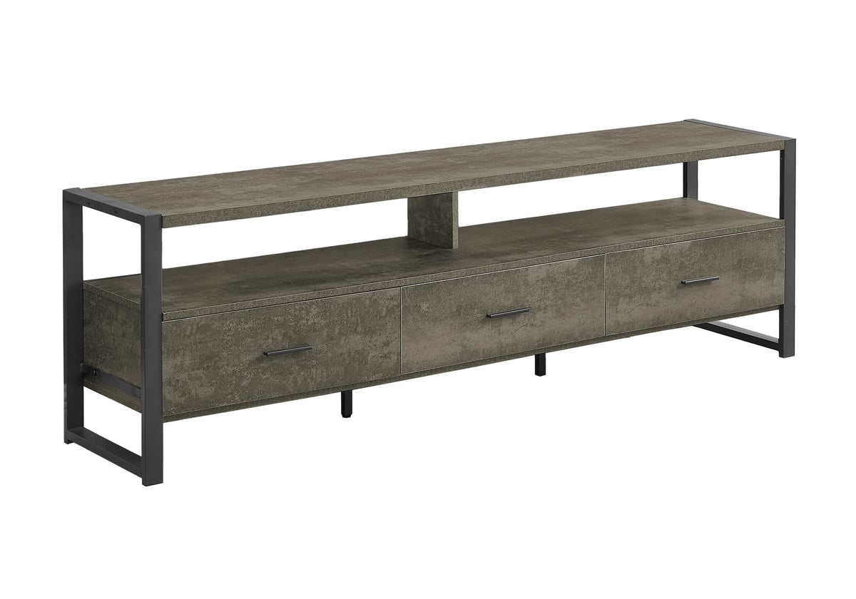 Monarch Specialties I 2847 Tv Stand, 72 Inch, Media Entertainment Center, Dark, Black Metal, Contemporary, Modern