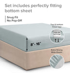 Full Size Fitted Bed Sheet - Hotel Luxury Single Fitted Bottom Sheet Only - Fits Mattress Between 8 To 16 Inches - Deep Pockets, Extra Soft And Wrinkle Free - Easy-Fit, Breathable & Cooling - Ice Blue