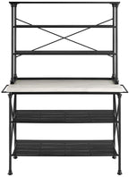 Crosley Furniture Madeleine Kitchen Island And Hutch With Shelves For Storage, Microwave Stand, Coffee Bar, Steel With Faux Marble Top