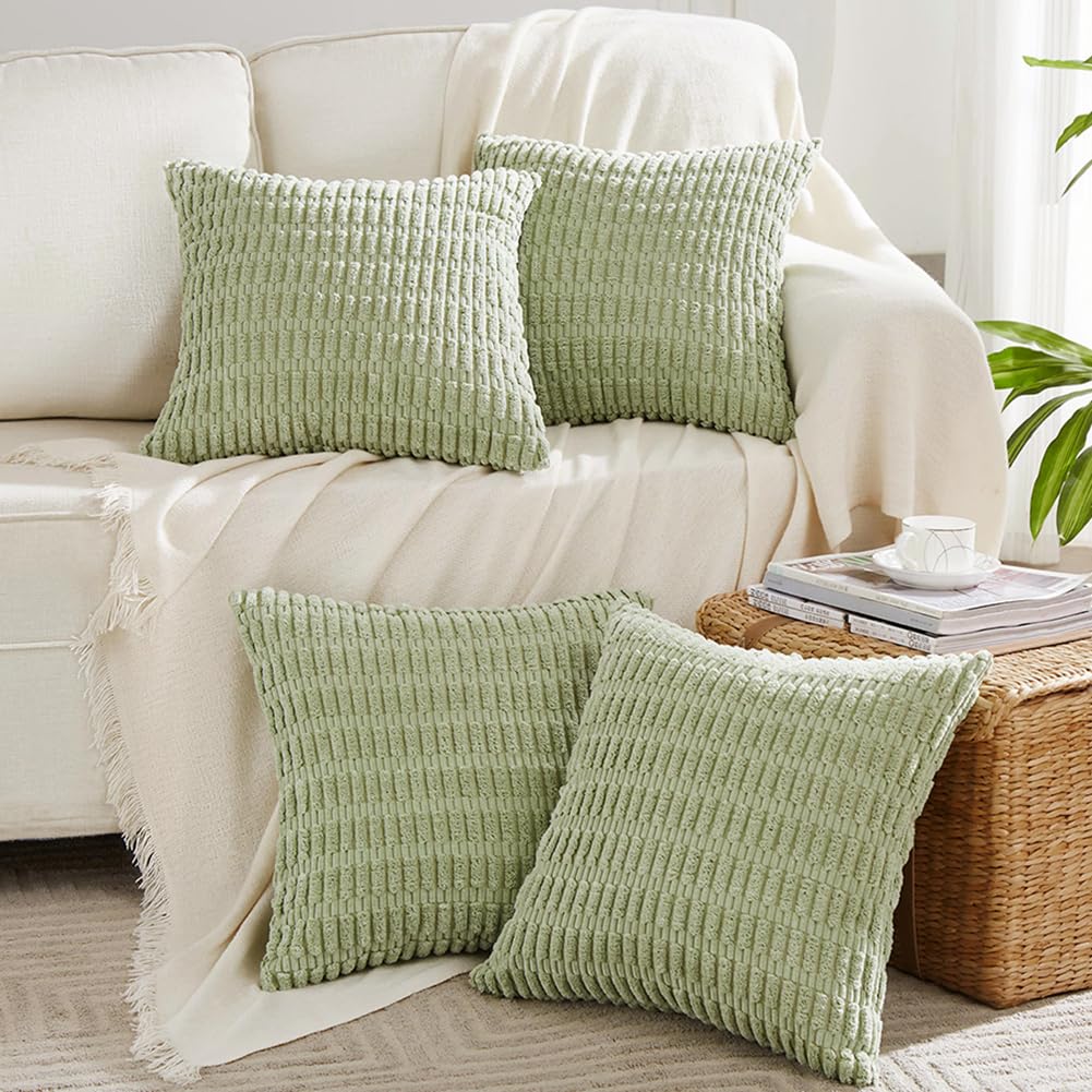 Fancy Homi 4 Packs Sage Green Decorative Throw Pillow Covers 16X16 Inch For Living Room Couch Bed Sofa, Rustic Farmhouse Boho Ho
