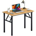 Need Folding Desk for Home Office 39-3/8 Length Modern Folding Table Computer Desk No Install Needed Teak Color Desktop Black 