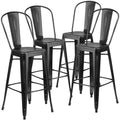 4 Pk. 30 High Distressed Black Metal Indoor Barstool with Back