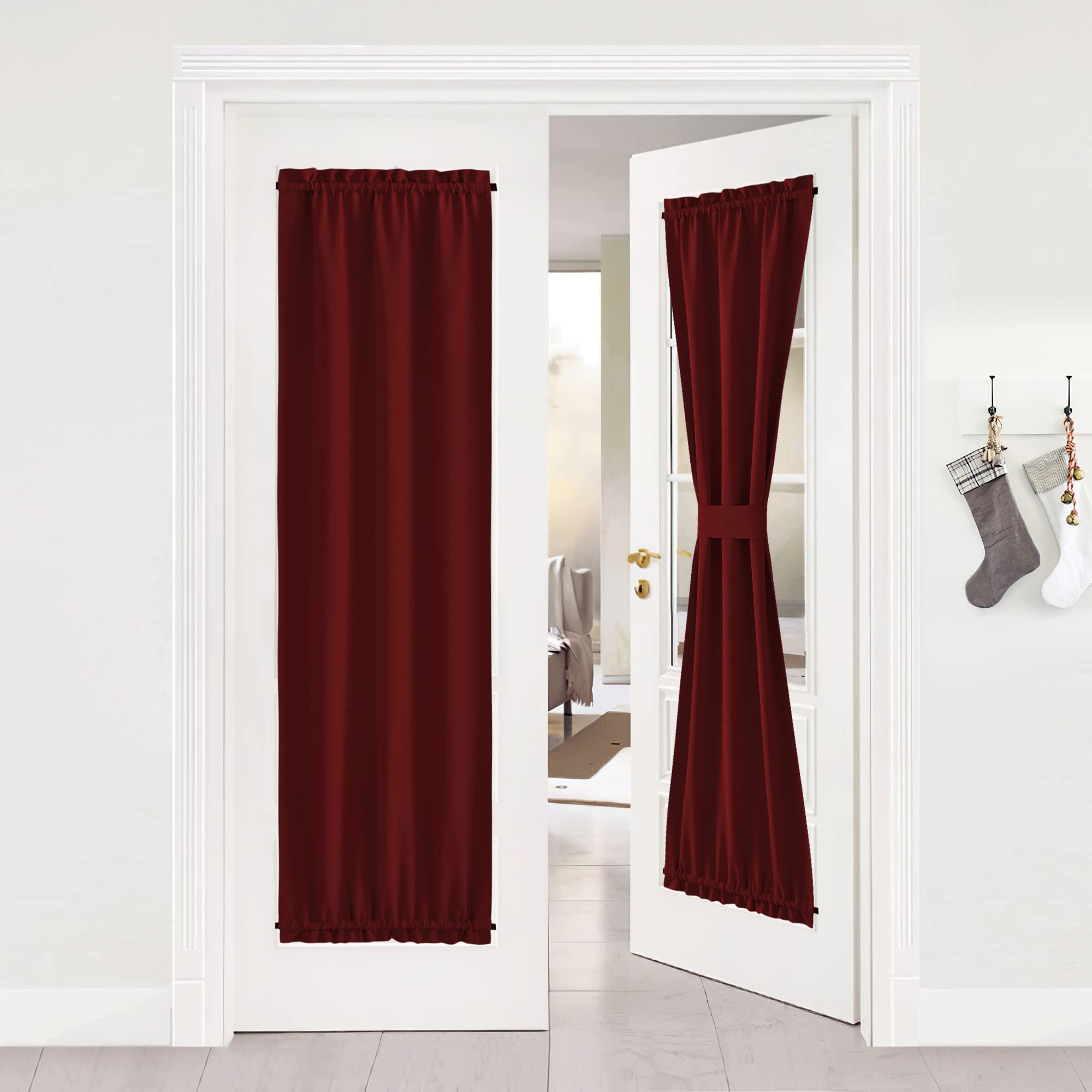 Nicetown Blackout Patio Door Curtains For Christmas - Window Decoration Privacy Thermal Insulated French Front Sidelight Panel Curtain For Glass Door (25W By 72L Inches, Burgundy, 1 Panel)