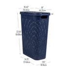 Mind Reader 40L Slim Laundry Hamper, Clothes Basket, Lid, Wicker Design, Plastic, 18''L X 10.4''W X 23.5''H, Navy