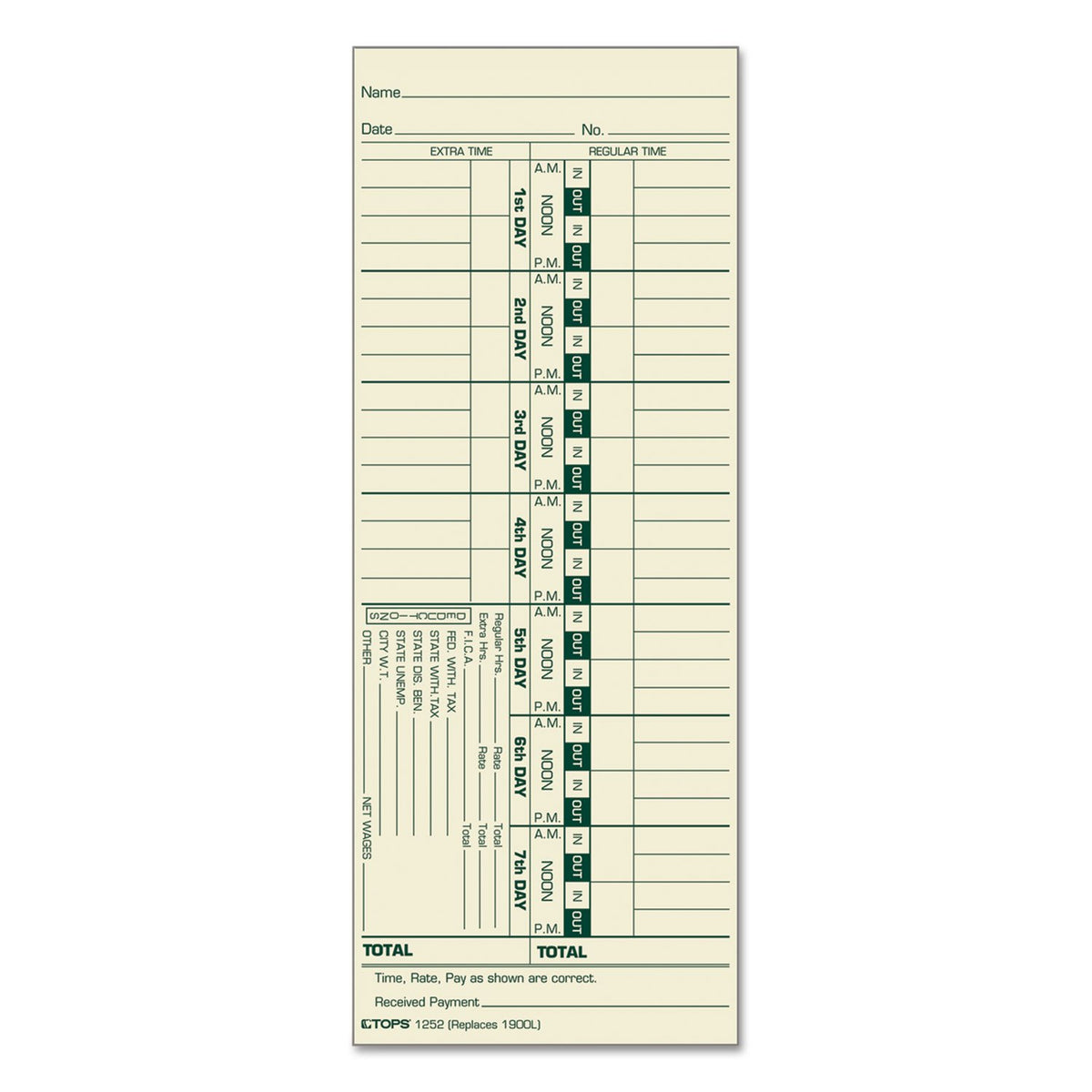 Top1252 - Time Card For Acroprint And Lathem