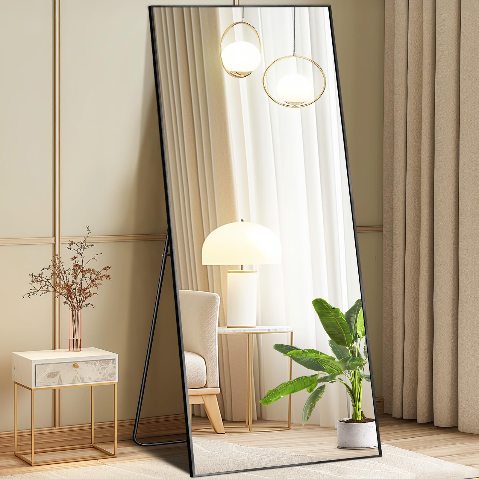 DUMOS Full Length Mirror with Stand, 68x26 Floor Mirror with Aluminum Alloy Frame for Bedroom, Standing Full Body Mirror with Sh