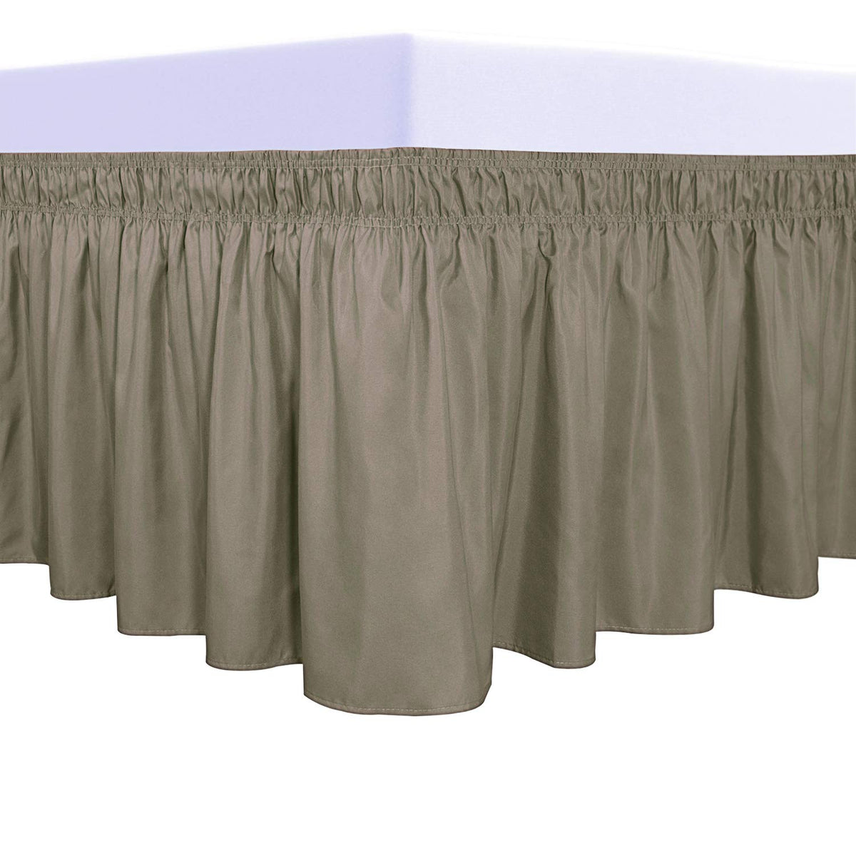 Purefit Wrap Around Ruffled Bed Skirt With Adjustable Elastic Belt - 18 Inch Drop Easy To Put On, Wrinkle Free Bedskirt Dust Ruffles, Bed Frame Cover For Twin,Twin Xl And Full Size Beds, Sand