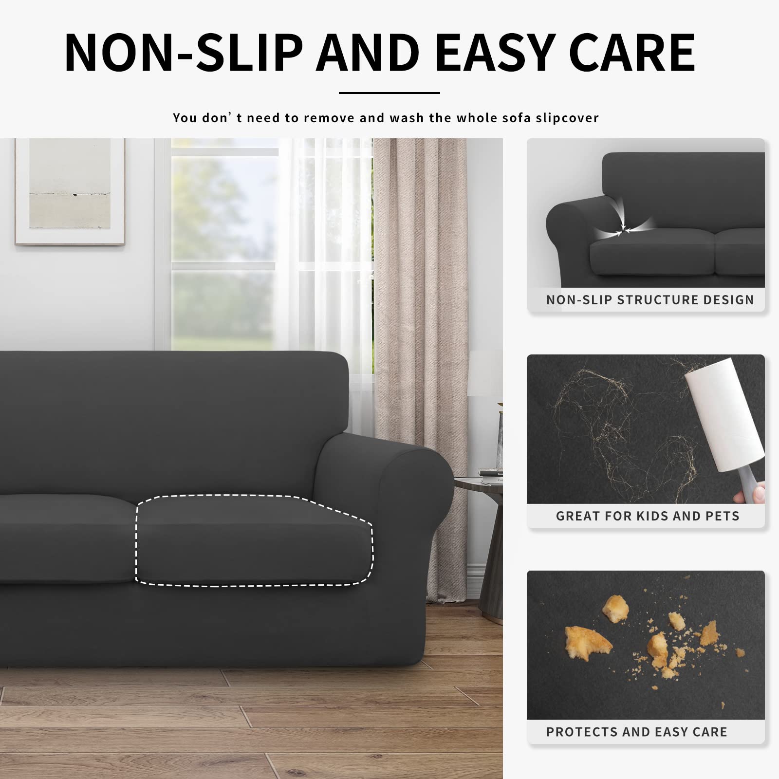 Easy-Going 100% Dual Waterproof Oversized Loveseat Cover Stretch Soft Couch Cover For Dogs, Sofa Slipcover For 2 Separate Cushion Couch Leakproof Furniture Protector For Kids, Pets Dark Gray