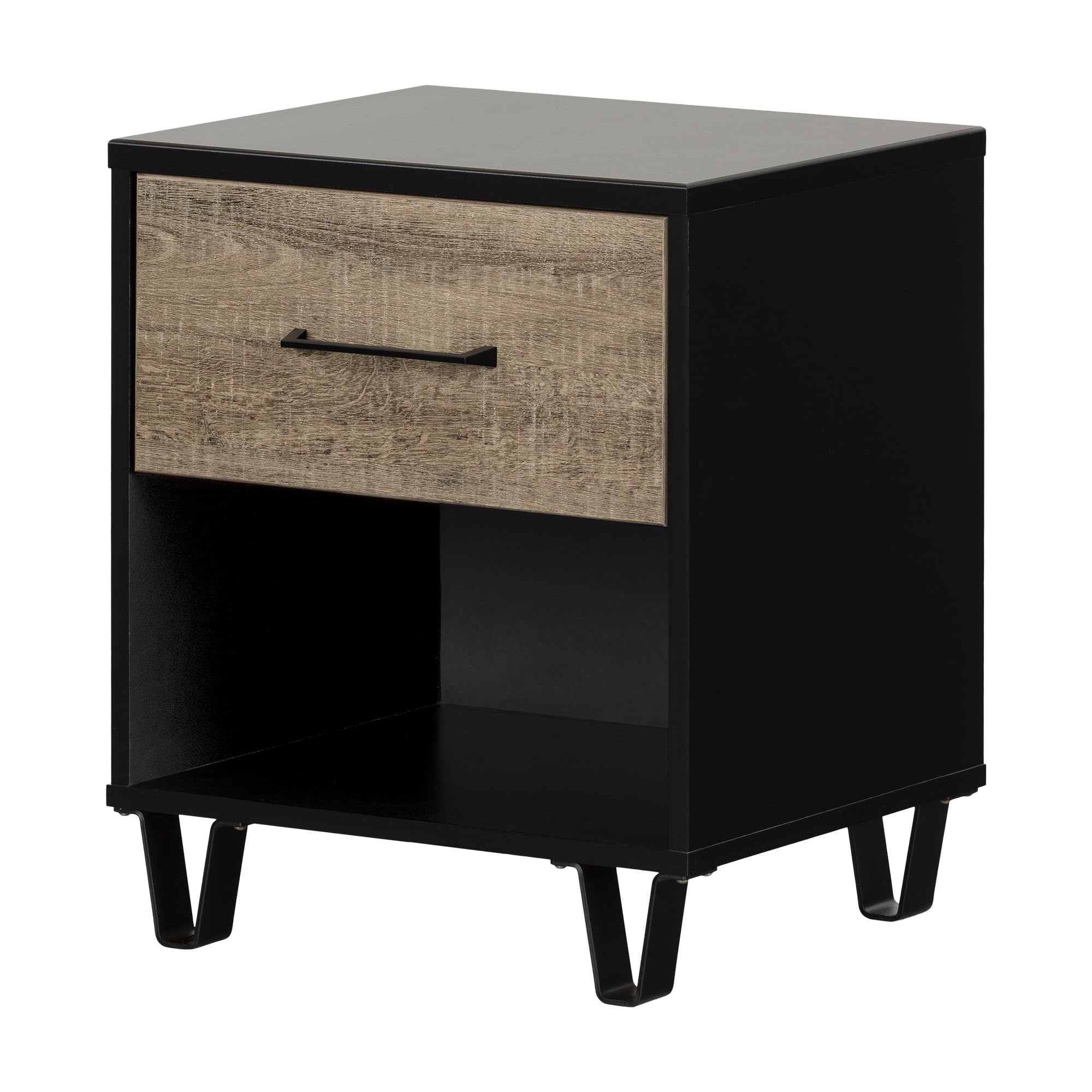 South Shore Arlen 1-Drawer Nightstand, Weathered Oak And Matte Black