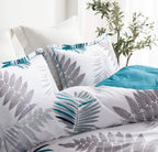 Sleepbella Comforter Twin Size, 600 Thread Count Cotton Blue Floral With Khaki & Grey Leaves Pattern White Reversible Comforter