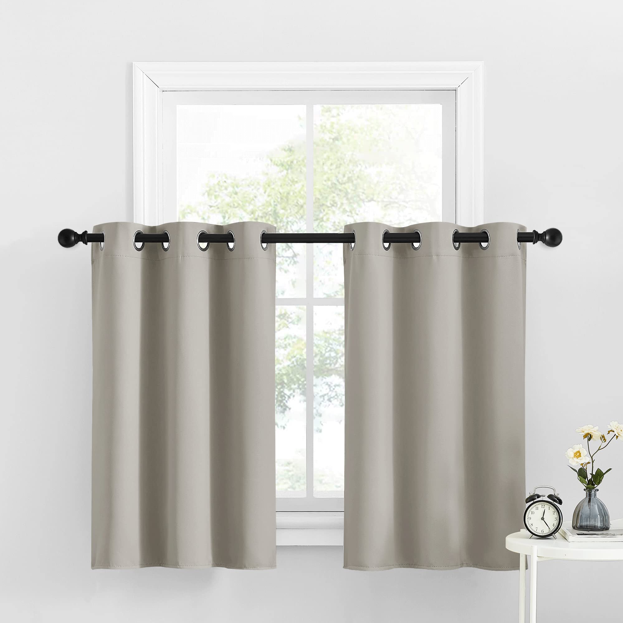 Nicetown Natural Short Curtain For Windows, Farmhouse Style Grommet Window Tiers For Kitchen Sink Over, Country Small Curtain Valances For Living Room/Thanksgiving, W34 X L36, 2 Panels