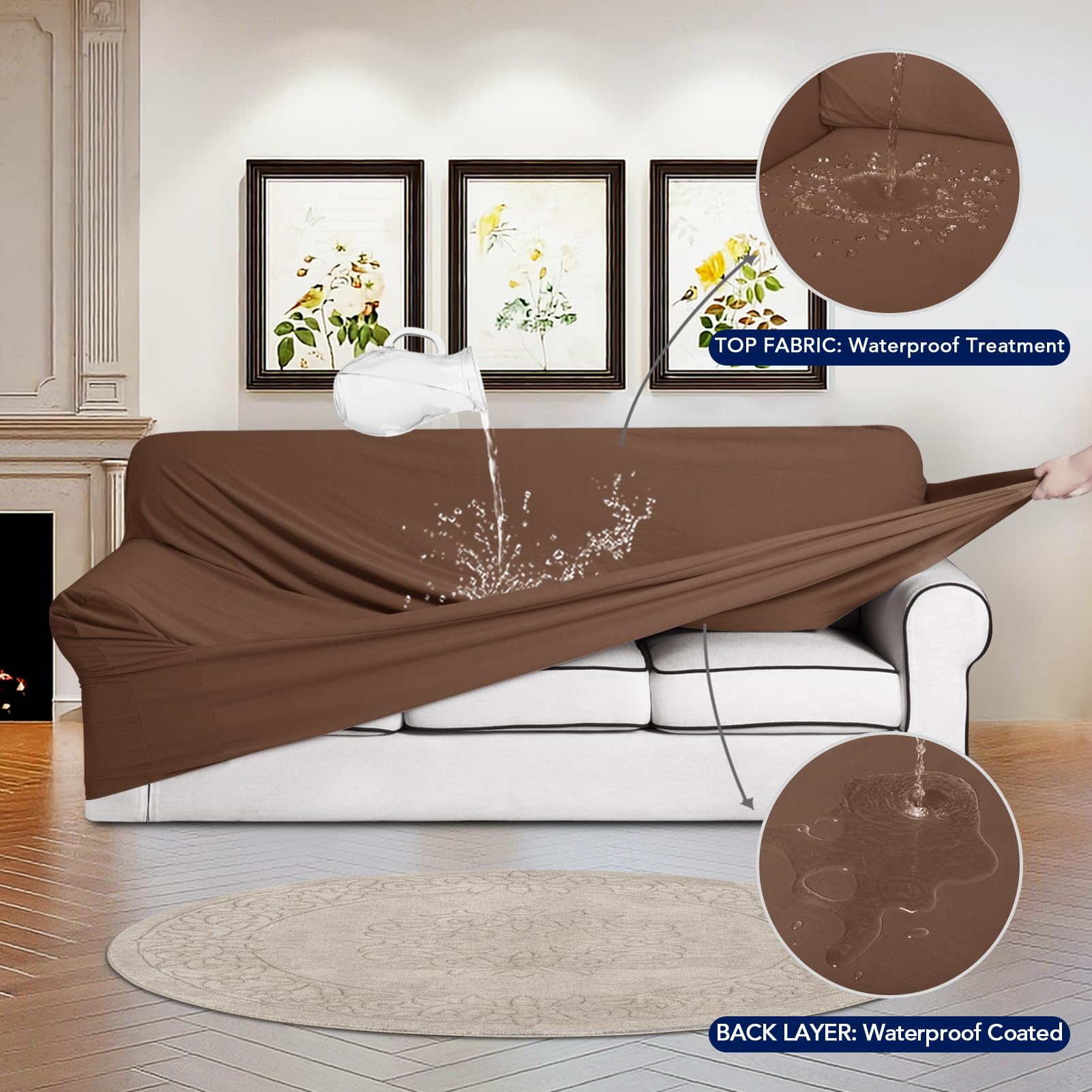 Purefit 100% Dual Waterproof Couch Cover Slipcovers For Couches And Sofas - Stretch Non Slip Fleece Sofa Covers Washable, Leakproof Furniture Protector For Kids, Pets, Dog (Sofa, Brown)