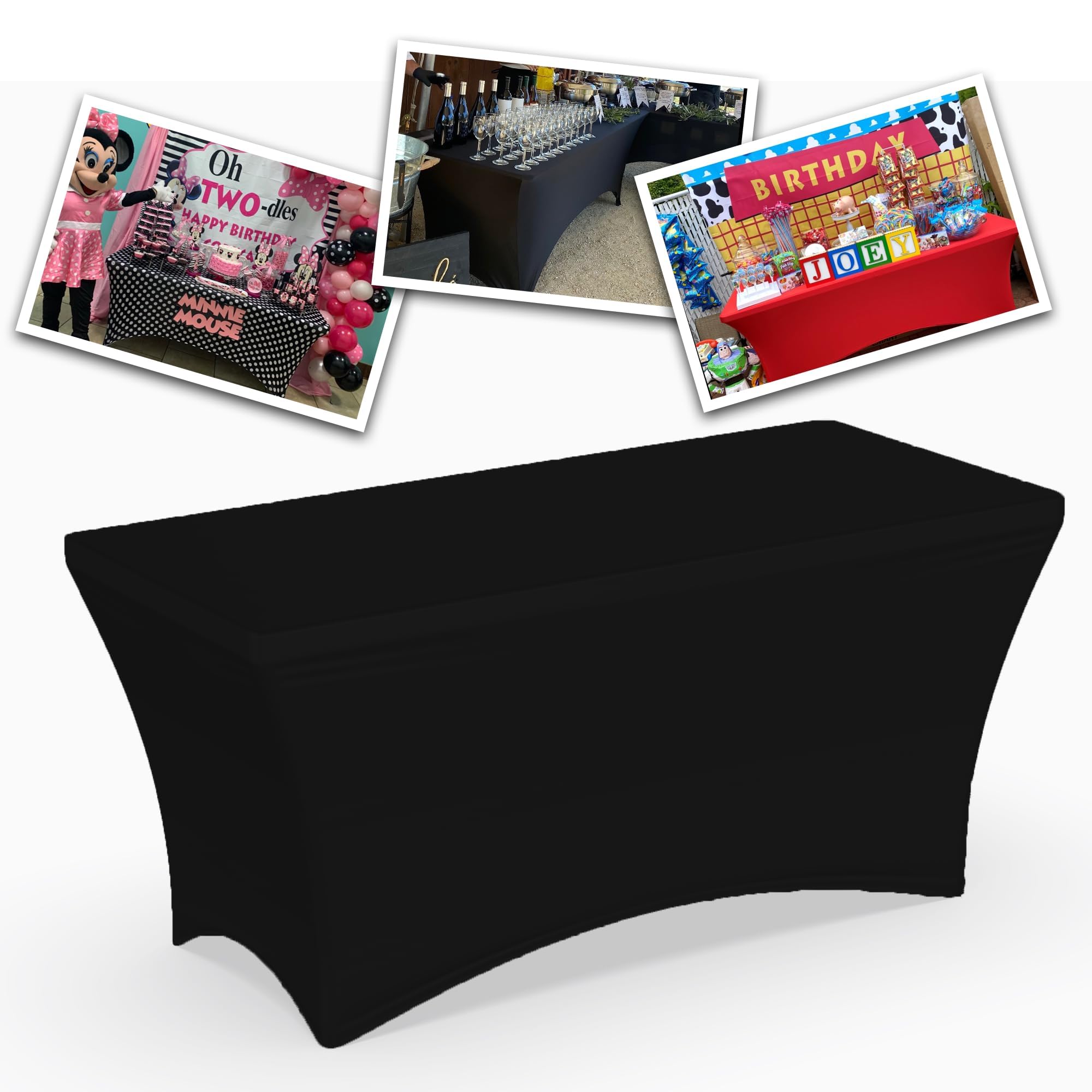 Your Chair Covers 6 Pack Rectangular Spandex Table Covers 6Ft Fitted Tablecloth Wedding Event Patio Table Decorations Elastic Fabric Stretch Table Covers For 6 Ft Folding Table (Black)