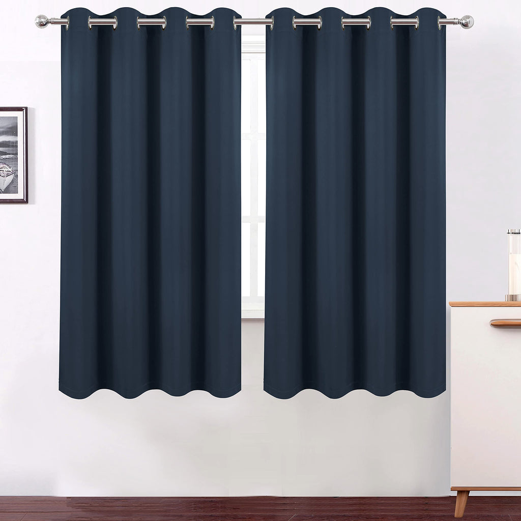 Lemomo 100% Blackout Navy Blue Curtains With Black Lining/52 X 63 Inch/Set Of 2 Panels Thermal Insulated Room Darkening Curtains