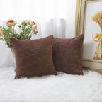 Home Brilliant Throw Pillow Covers 18X18 Set Of 2 Solid Plush Corduroy Striped Square Cushion Covers Bed Decor, 18X18 Inch, Brow