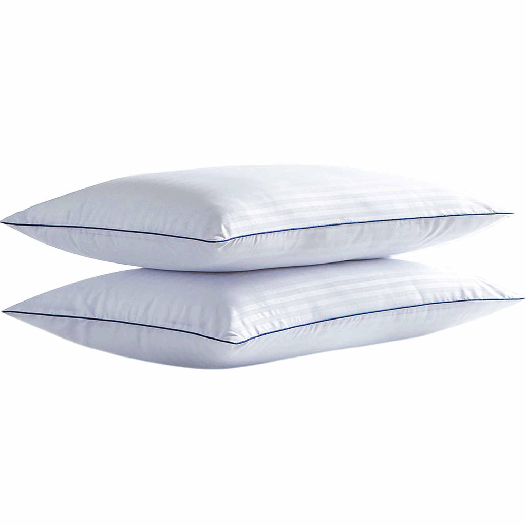 iFaon King Size Thin Flat Bed Pillows Set of 2 - Hypoallergenic, Fluffy, Machine Washable, White Striped, 20x36 inches for Sleepers