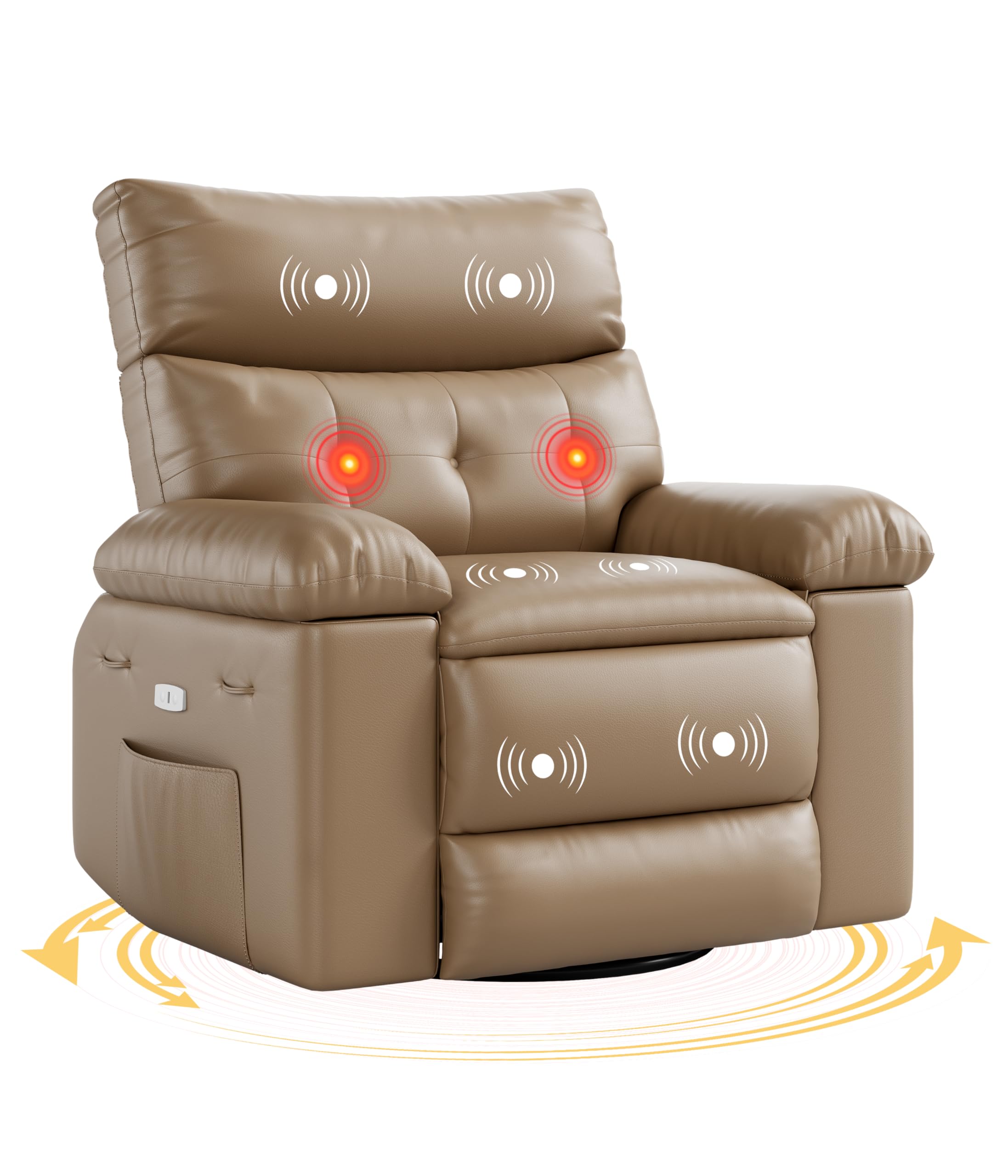 GarveeHome Swivel Electric Massage Chair, Rocking Recliner Chair with Vibration and Heating, Overstuffed Faux Leather Single Laz