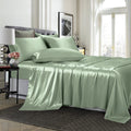 TREELY 6 Piece Satin Sheets Queen Size Silky Smooth Sage Green Satin Sheet Set with Deep Pocket, Satin Fitted Sheet, Flat Sheet,