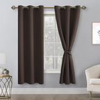 Hiasan Blackout Curtains For Bedroom And Living Room, Thermal Insulated, Noise Reducing Window Curtain Panels, Tiebacks Included, Set Of 2, Grommet Top (Brown, Width 42 Inch X Length 72 Inch)