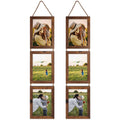 Lavezee 5x7 Collage Triple Picture Frames Set, Walnut Brown 6 Opening Hanging Vertical Frame Made to Display 5 by 7 Inch Photo P