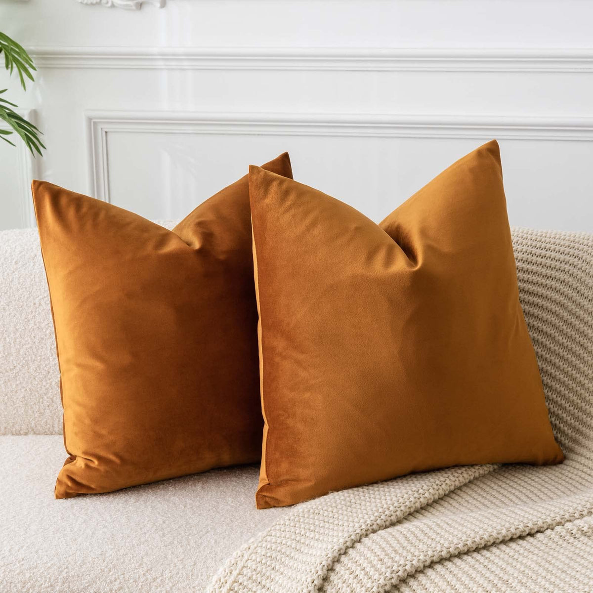 Juspurbet Rust Velvet Throw Pillow Covers 14X14 Inches Set Of 2 With Zipper,Decorative Soft Solid Pillow Covers For Couch Bed So